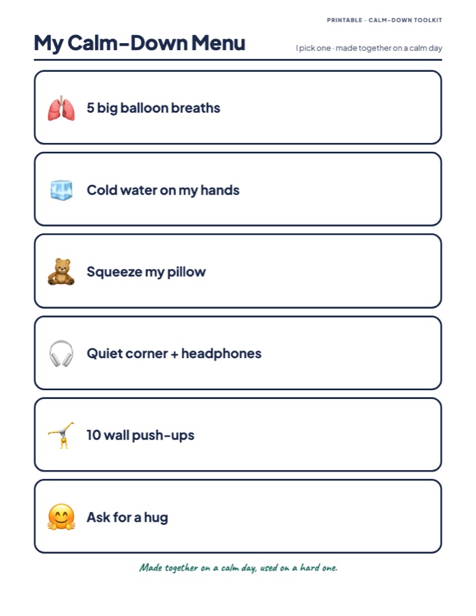 My Calm-Down Menu